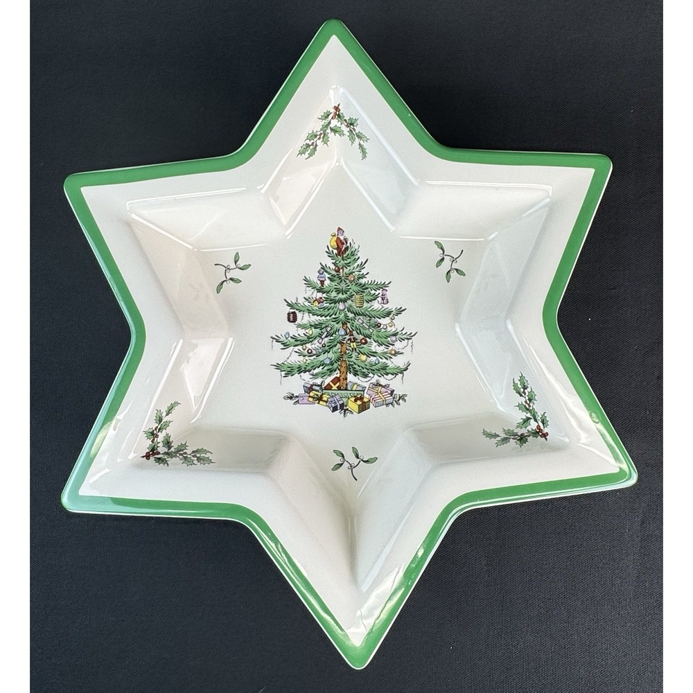 Spode Christmas Tree Star Shaped Bowl Holiday Dinnerware 12" Wide